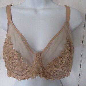 HSIA Bra 38DDD Beige Tan Lace Sheer Back Closure Underwire